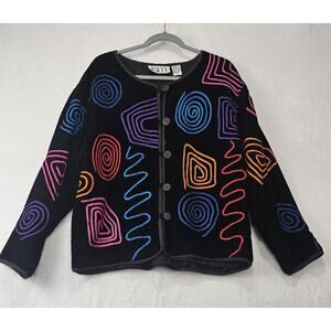 Vintage Keren Hart Jacket Womens Medium Black Geometric Button Front